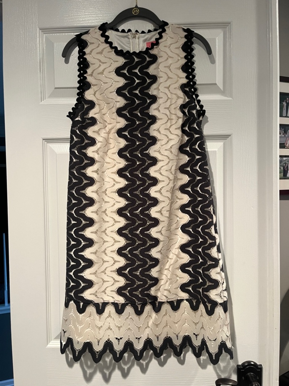 kate spade Black and Cream Sleeveless Wave Lace Dress